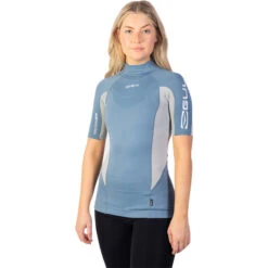 Gul Womens Recore Short Sleeve UV Rashguard -Diving Gear Shop 202320Gul20Womens20Recore20Short20Sleeve20Rashguard20Rg0330 B920Blue20Grey20front201.2000x2000