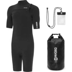 Mens Tempus 2/2mm Chest Zip Shorty Wetsuit & 20L Dry Bag & Key Case Bundle