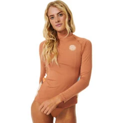 Rip Curl Womens Sunrise Stripe UPF Long Sleeve Rash Guard -Diving Gear Shop 202320Rip20Curl20Womens20Sunrise20Stripe20UPF20Long20Sleeve20Rash20Guard20152WRV20 20Brown2020front202.2000x2000