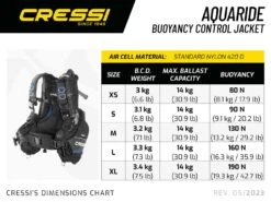 Cressi Aquaride BCD -Diving Gear Shop BCD Aquaride Dimensions chart Mobile WEB