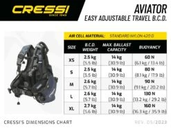 Cressi Aviator BCD -Diving Gear Shop BCD Aviator Dimensions chart Mobile WEB