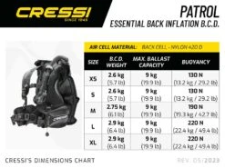 Cressi Patrol BCD -Diving Gear Shop BCD Patrol Dimensions chart Mobile WEB