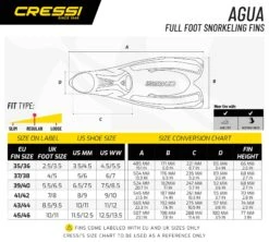 Cressi Agua Kid Fins -Diving Gear Shop Fins Agua size chart WEB