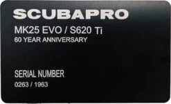 Scubapro MK25 EVO DIN300 / S620 Ti 60 Year Anniversary Edition Regulator 2023 -Diving Gear Shop SP MK2560th Cert front
